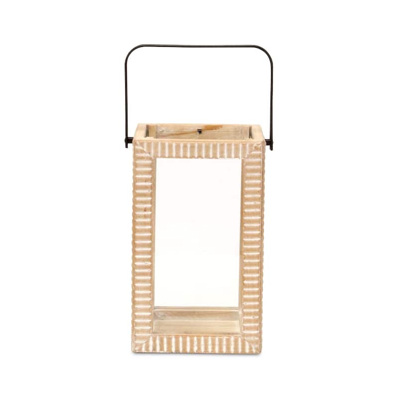 Ridge Patterned Wooden Tabletop Lantern - 13.25"