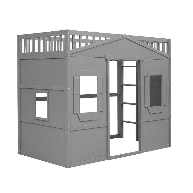 Modern Twin/Full Loft Bed with Ladder, Solid Pine Wood, Safety Guardrails