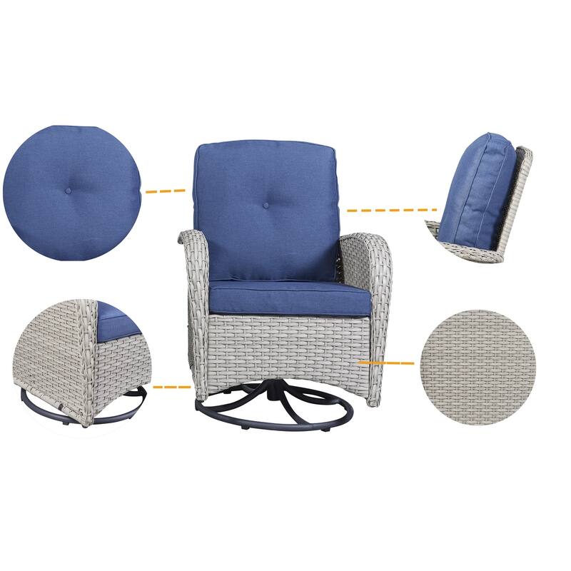 Gymojoy 5 PCS Outdoor Loveseat Sofa with Table and Swivel Rocker Chair Set