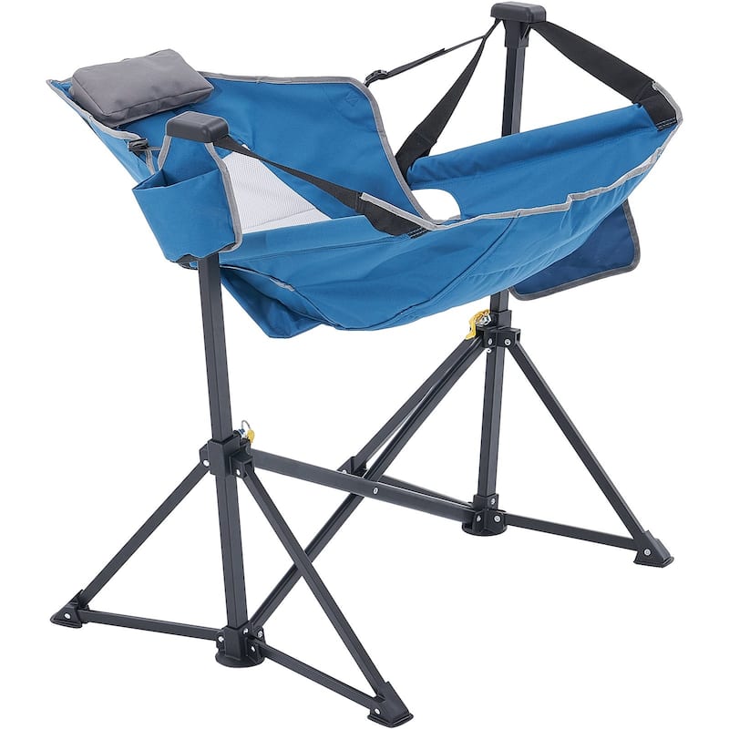 Steel Rocking Hammock Folding Chair with Cushion and Side Pocket - 27.55” L x 35.82” W x 36.02” H