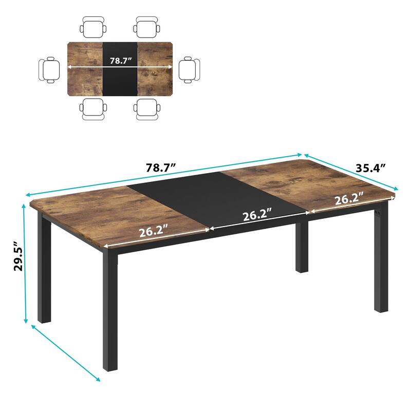 Dining Table for 6-8 People, 78.7" Rectangle Wood Kitchen Table