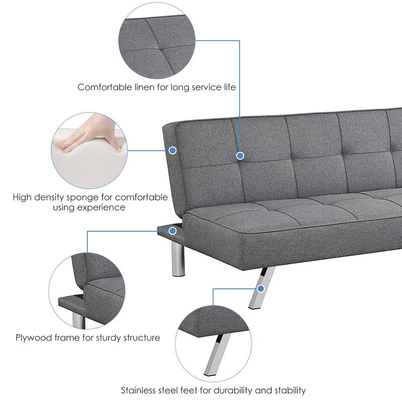 Costway Convertible Futon Sofa Bed Adjustable Sleeper with Stainless - See Details