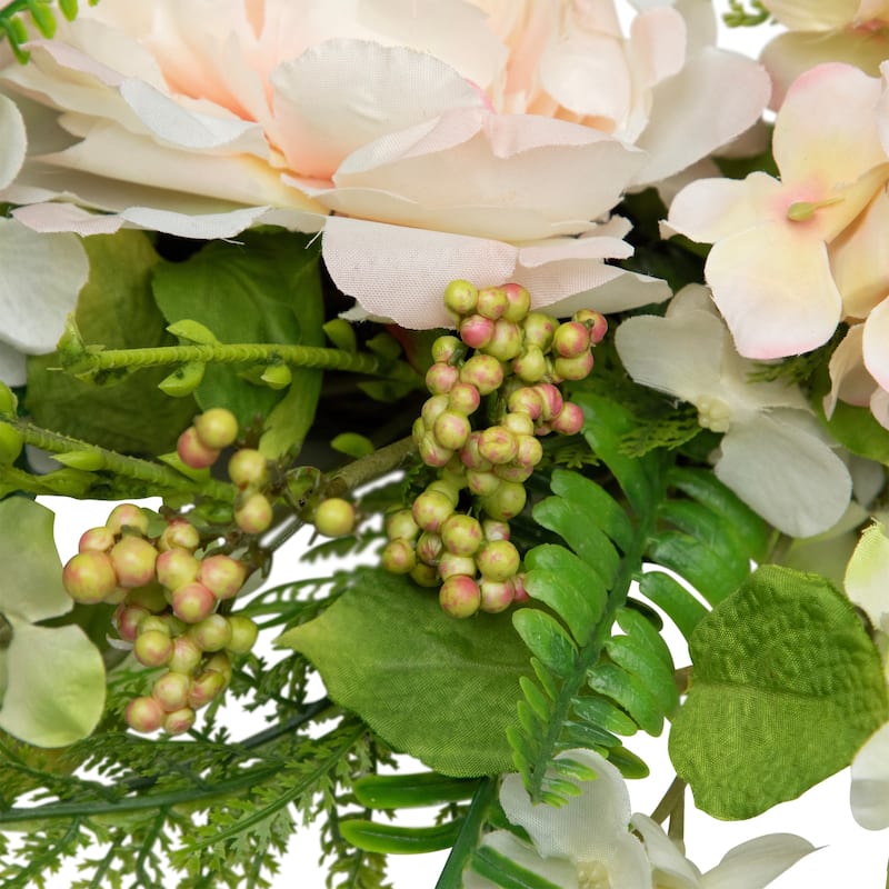 Rose and Peony Fern Artificial Floral Spring Wreath, Pink - 24-Inch