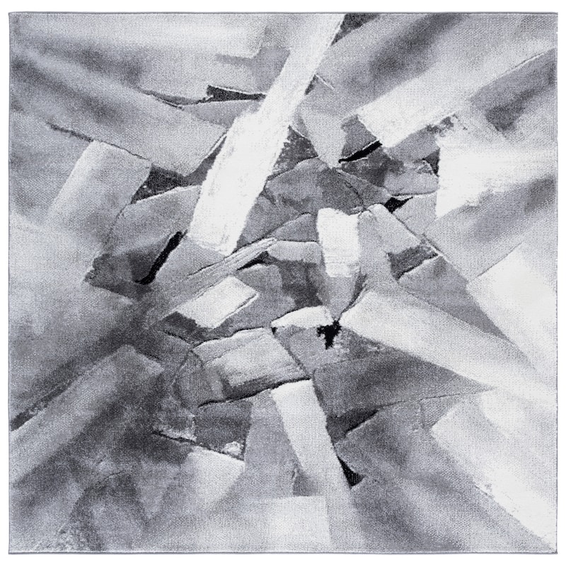 SAFAVIEH Porcello Odyle Mid-Century Modern Abstract Rug - 6'7" Square - Ivory/Grey