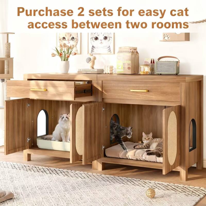 Anmytek Cat Litter Box Furniture Multi Functional Storage Cabinet with Scratching Post Hidden Enclosure Modern