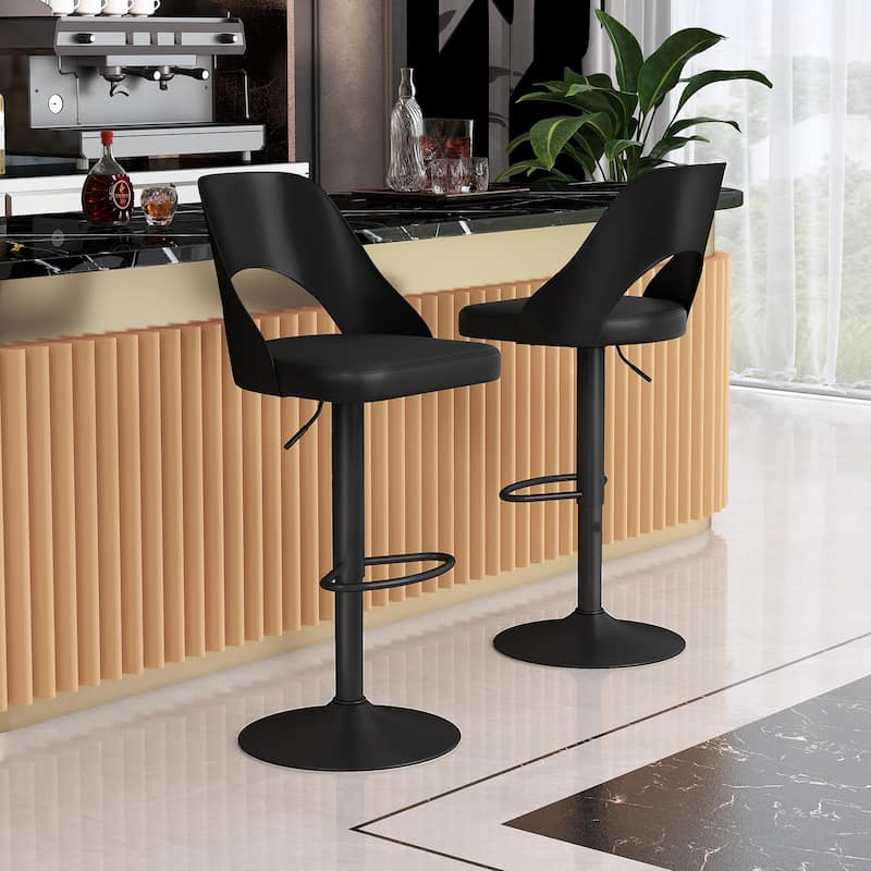 Modern Adjustable Swivel Bar Stools with PU Leather Seat and Metal Base 25 to 33 Inch Counter Height Chairs for Kitchen Island