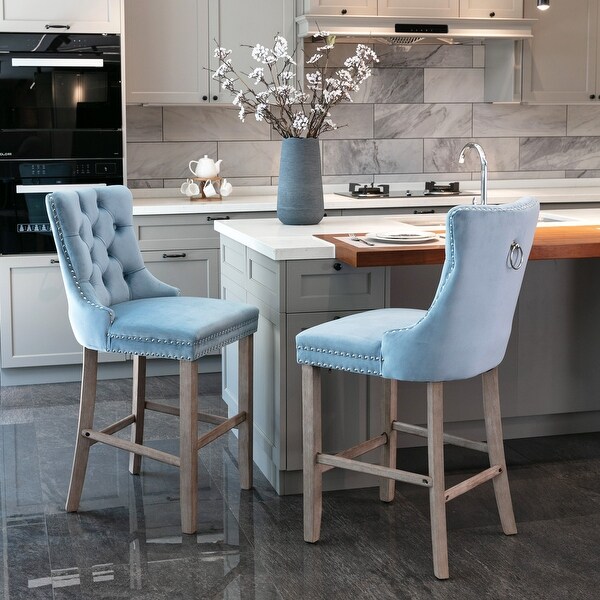 Light Blue Tufted Bar Chair Luxury Dining Chairs Armless Bar Chairs Wood Frame Chairs Velvet Upholstered Seat Set of 2 On Sale Bed Bath Beyond 40953213
