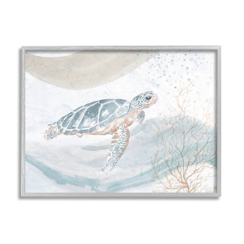 Stupell Drifting Sea Turtle Serene Ocean Wave Atmosphere Framed Wall Art, Design by Patricia Pinto - 30 x 24 - Grey