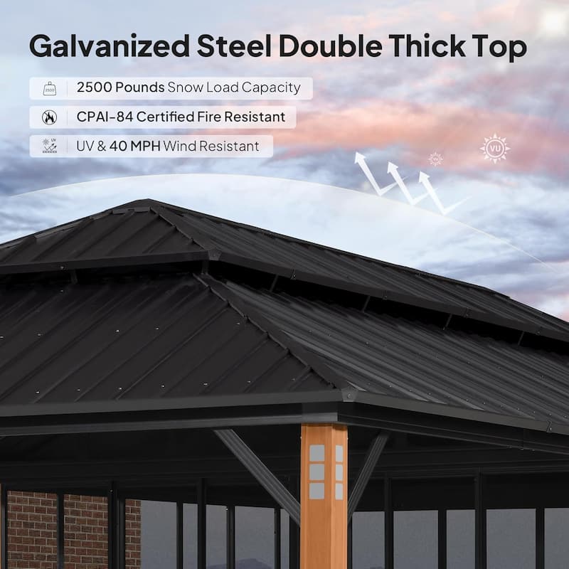 PURPLE LEAF Double Top Outdoor Sunroom All-Weather Screen House Patio Hardtop Gazebo