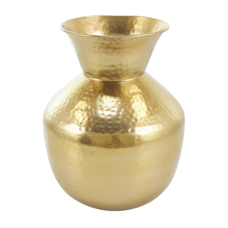 Metal Hammered Spotted Decorative Vase with Fluted Top - Gold - Roche River Decor