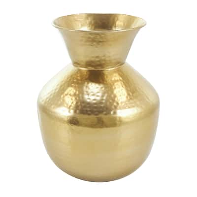 Metal Hammered Spotted Decorative Vase with Fluted Top - Gold - Roche River Decor