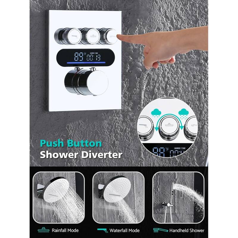 Lefton Shower System in Fahrenheit Display, 13” Overhead Shower Head with All-in-one Handheld Spray Showerhead, SSWM2501