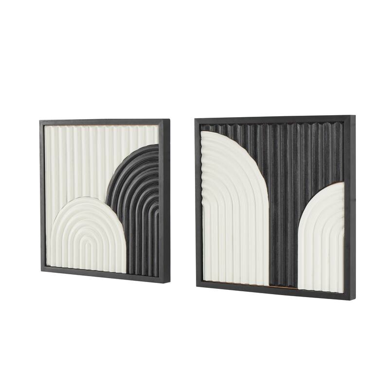 White Wood Handmade Overlapping Arches Geometric Home Wall Decor with Black Frame (Set of 2)
