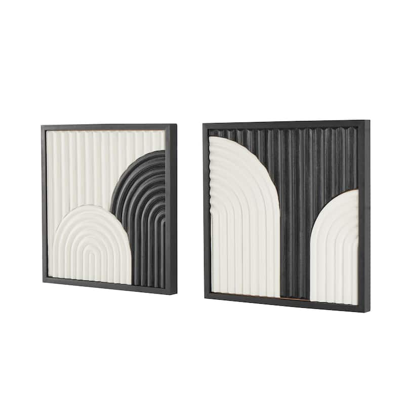 Wood Geometric Handmade Overlapping Arches Home Wall Decor with Black Frame - Set of 2 White - Roche River Decor