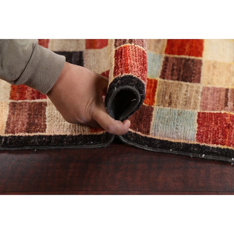 Checkered Gabbeh Kashkoli Oriental Area Rug Hand-knotted Wool Carpet - 3'4" x 4'10"