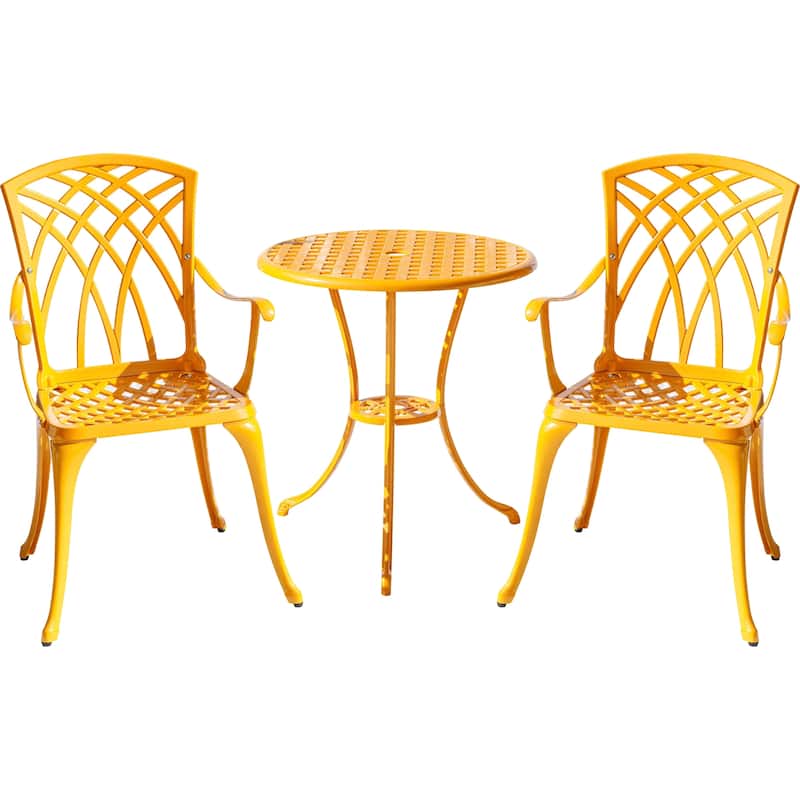 3-Piece Cast Aluminum Outdoor Bistro Set with LED Lights - 35" - Yellow