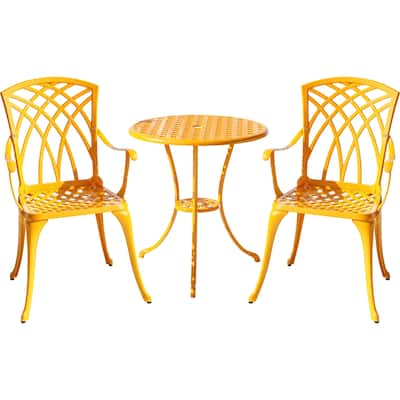 3-Piece Cast Aluminum Outdoor Bistro Set with LED Lights - 35" - Yellow