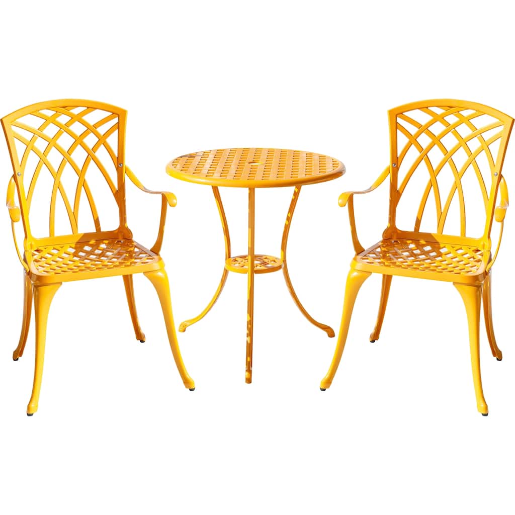 3-Piece Cast Aluminum Outdoor Bistro Set with LED Lights - 35" - Yellow