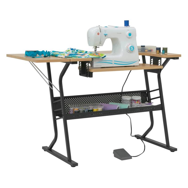 Sew Ready Eclipse Sewing Crafting Office Table with Folding Top and Adjustable Platform - Black/Maple