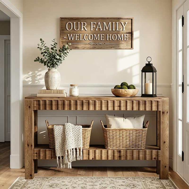 63 Inch Solid Wood Console Table for Entryway, Narrow Long Sofa Table with Storage Shelf, Farmhouse Style