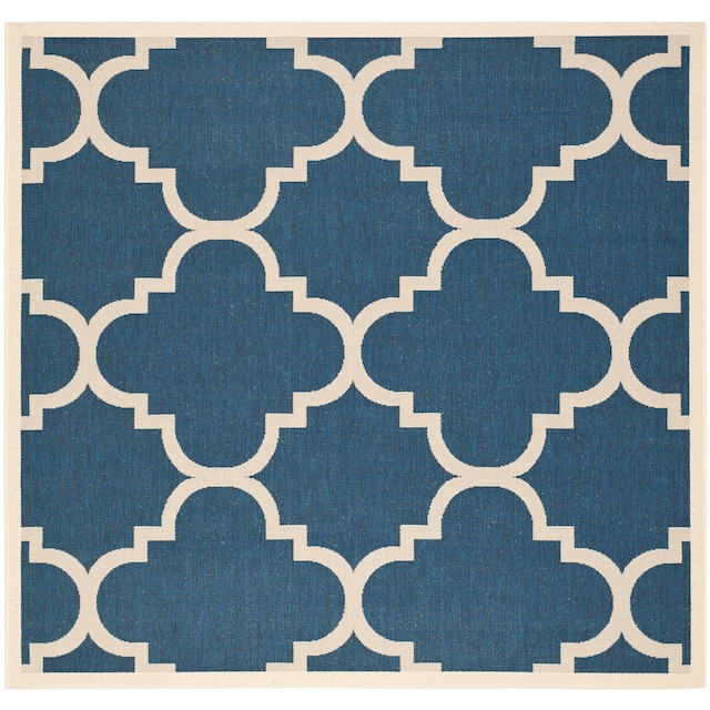 SAFAVIEH Courtyard Maryanne Indoor/ Outdoor Waterproof Patio Backyard Rug - 5'3" x 5'3" Square - Navy/Beige