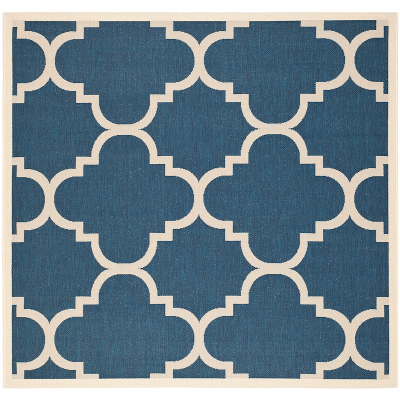 SAFAVIEH Courtyard Maryanne Indoor/ Outdoor Waterproof Patio Backyard Rug - 5'3" x 5'3" Square - Navy/Beige