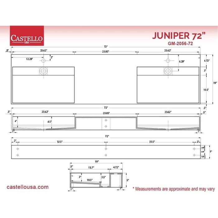 Juniper 72" Solid Surface Bathroom Vanity Top