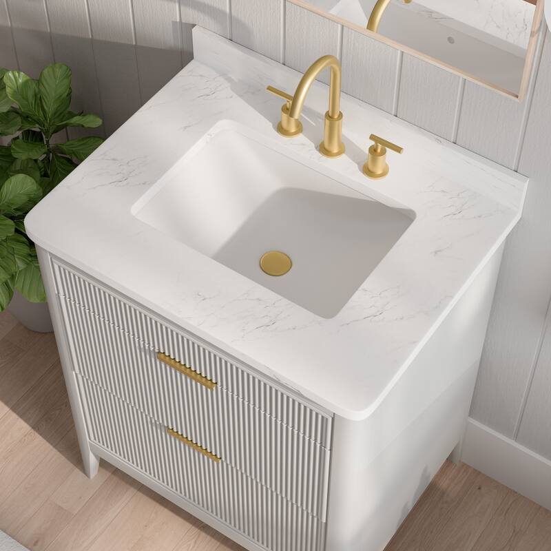 Modland 30" Freestanding Bathroom Vanity with Carrara Marble Top - Soft-Close Drawers,Green / Grey - 30 inch