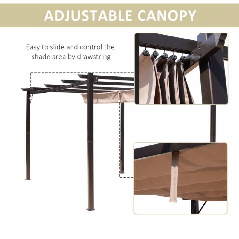 10' x 13'Outdoor Retractable Pergola Canopy,Aluminum Patio Pergola,Backyard Shade Shelter,Brown