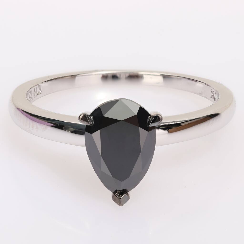 Miadora 1ct TDW Pear-cut Black Diamond Solitaire Engagement Ring in 10k White Gold