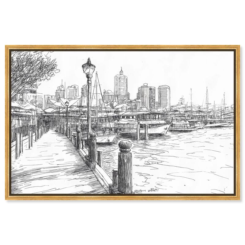 Harbour City Ink Canvas by Art Remedy - 36" x 24" - Gold