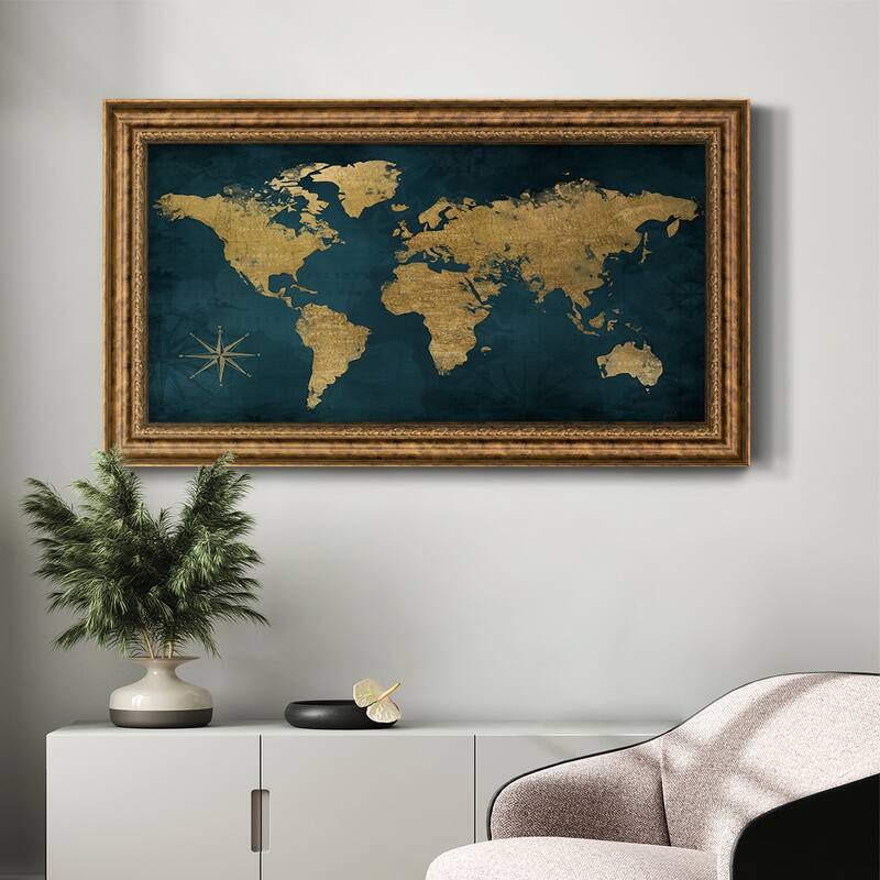 Navy Gold Map Premium Framed Canvas- Ready to Hang