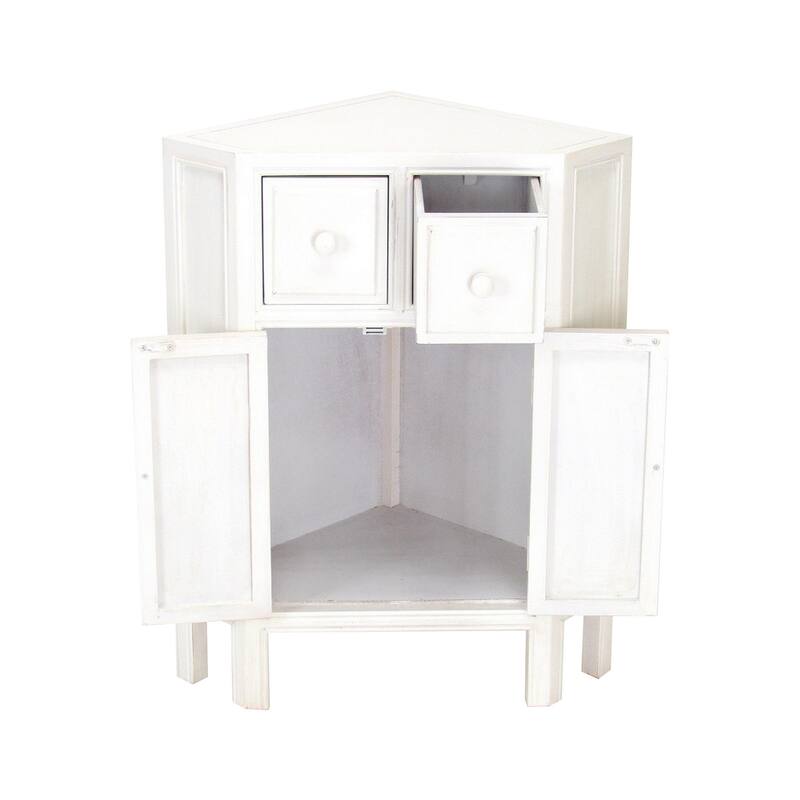 Wooden Corner Cabinet with 2 Drawers and 2 Doors, White