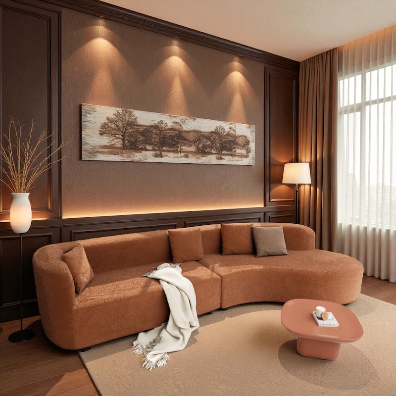 132" Modern Curved Sectional Sofa, 2-Piece Chenille Modular Couch with Pillows, Sponge & Spring Cushion for Living Room