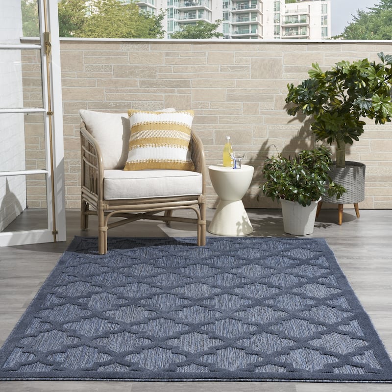 Nourison Easy Care Indoor/Outdoor Moroccan Trellis Area Rug - 5' x 7' - Navy/Blue