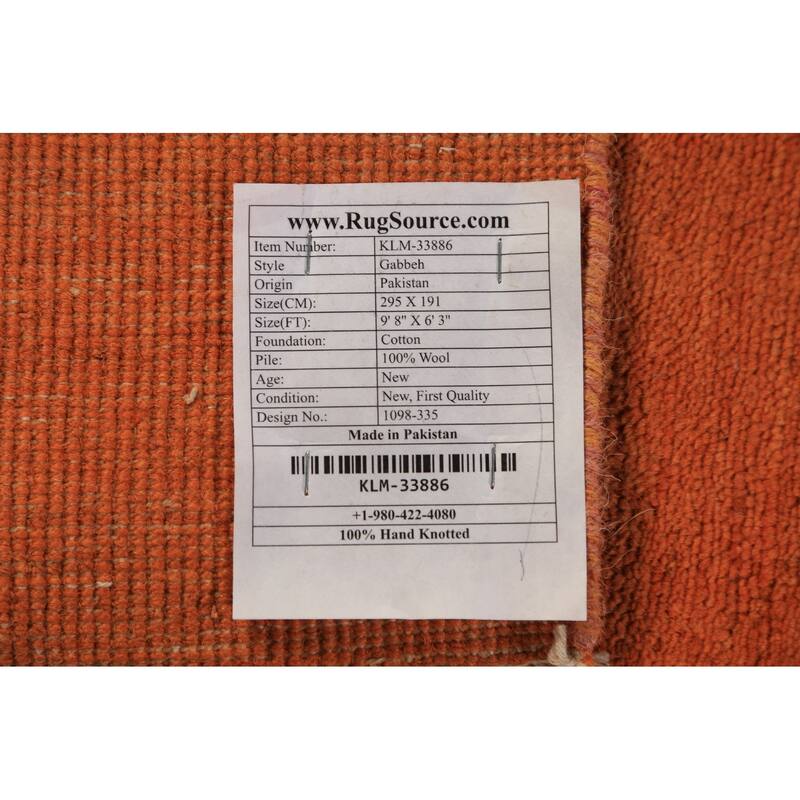Orange Gabbeh Modern Area Rug Hand-Knotted Tribal Wool Carpet - 6'3" x 9'8"