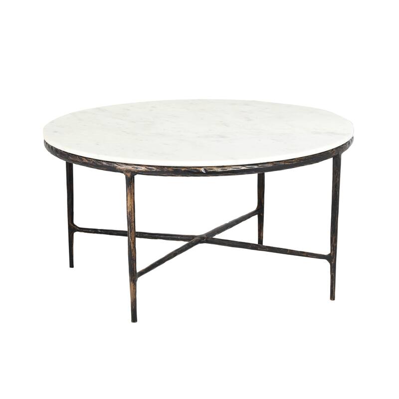 Sevita Elijah Round Marble & Metal Coffee Table, 36" L x 36" W x 18" H - 36" Diameter x 18" H