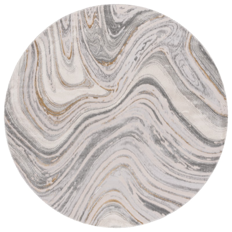 SAFAVIEH Prestige Veda Contemporary Rug - 6'7" Round - Ivory/Grey