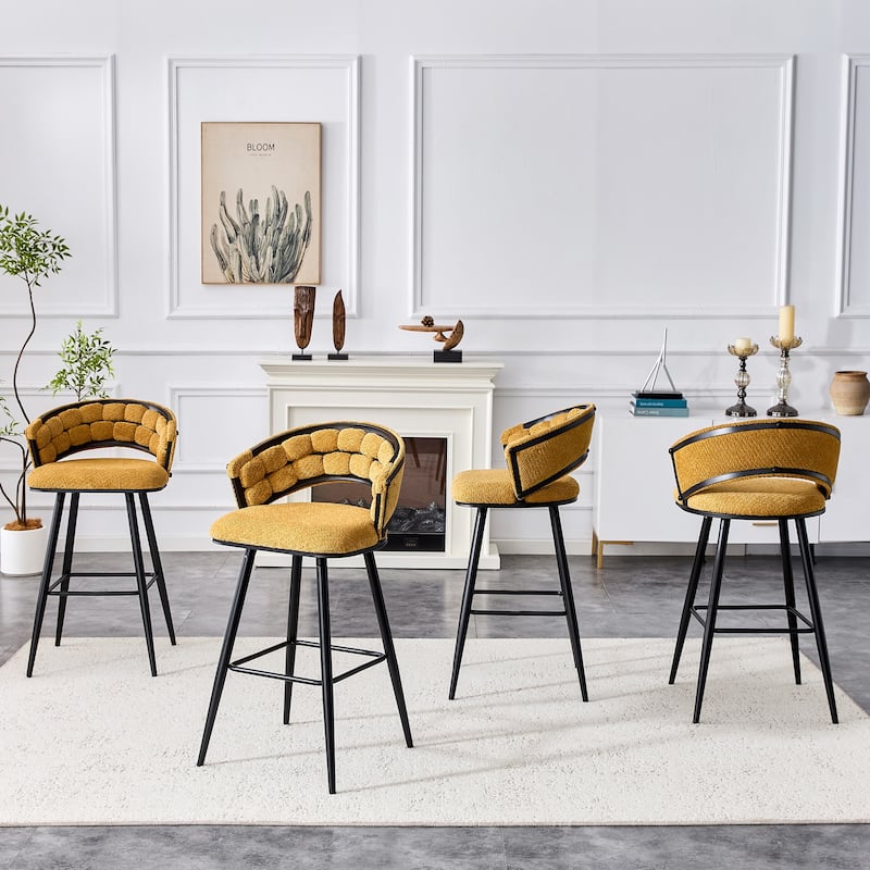 Set of 2 Velvet Bar Stools with Black Iron Legs, Modern Counter Height Stools for Home Bar