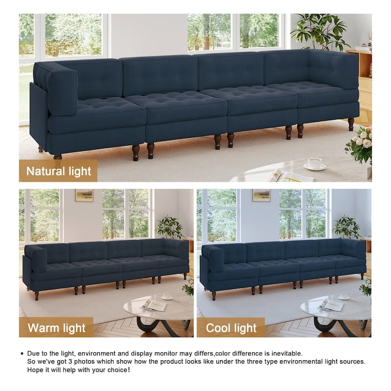 UIXE 4-Piece Corduroy Upholstered Modular Sectional Sofa for Living Room