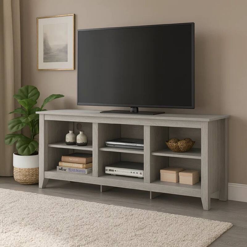 70 Inch TV Media Entertainment Console, 6 Adjustable Shelves, Dusty Gray