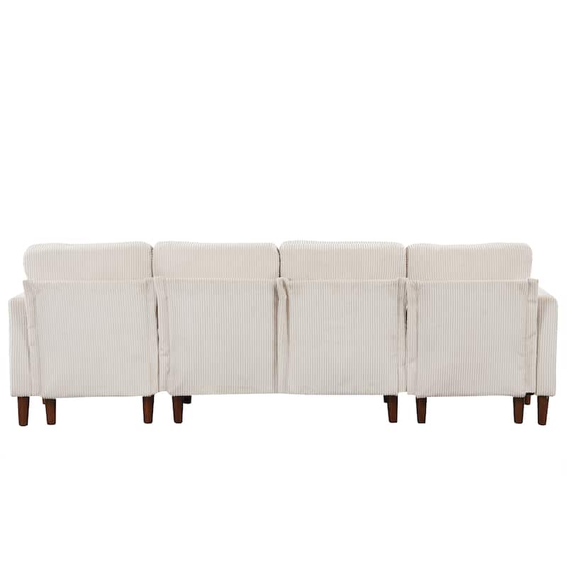 Modern U Shaped Modular Sectional Sofa with Corduroy Upholstery and Solid Wood Legs for Living Room or Guest Room