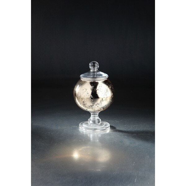 10" Champagne Gold Colored Mercury Glass Globe Shaped Pedestal Jar with Lid - N/A