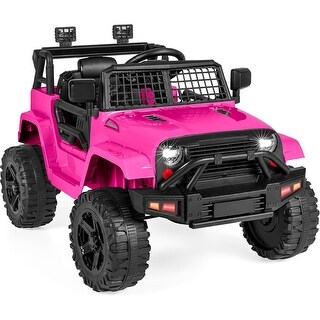 12V Kids Ride On Truck with Remote Control, Spring Suspension - Hot Pink - Hot Pink