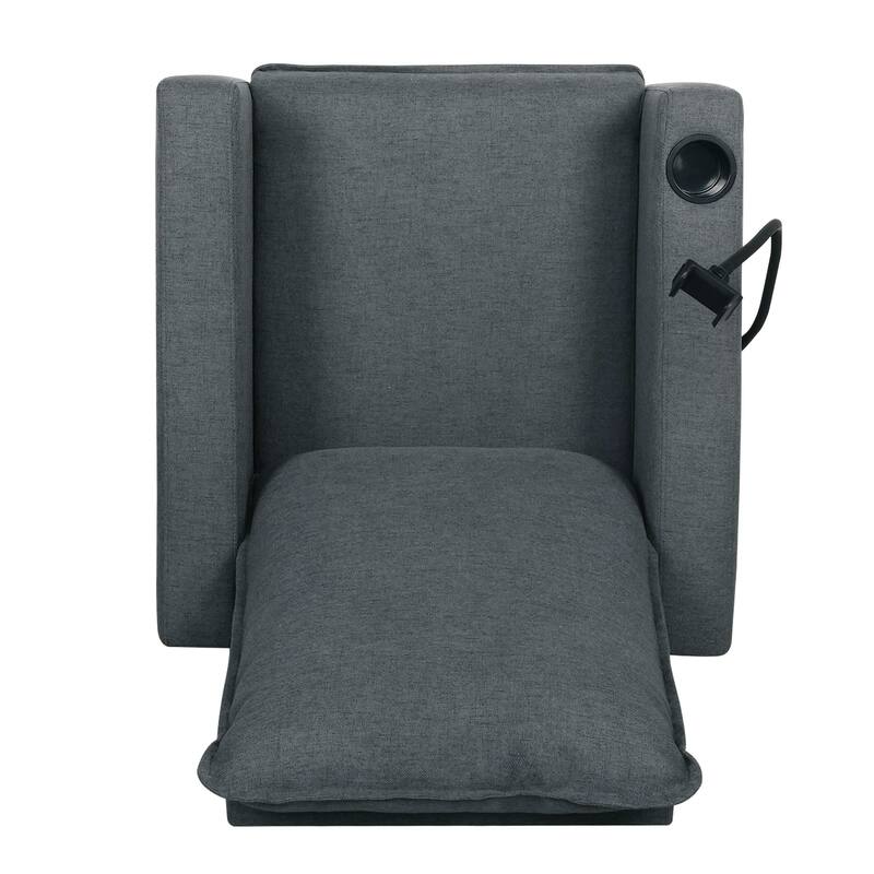Polyester Recliner Chair with Phone Holder and Cup Holder, 3-Position Recline, 220lb Capacity