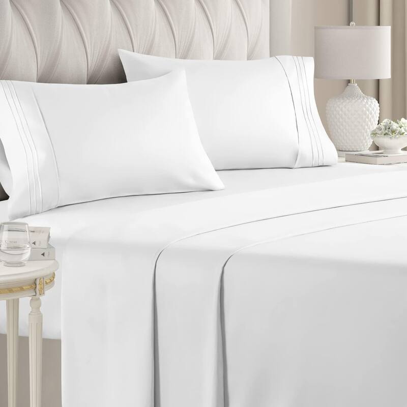 CGK Linens 4 Piece Solid Deep Pockets Microfiber, Easy-Fit Bed Sheet Set
