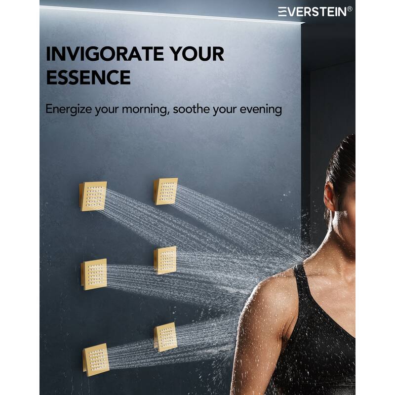 Thermostatic Shower System, 64-Color LED Mood Lighting 3-Functions Shower Head with Bluetooth Music & 6 Body Jets