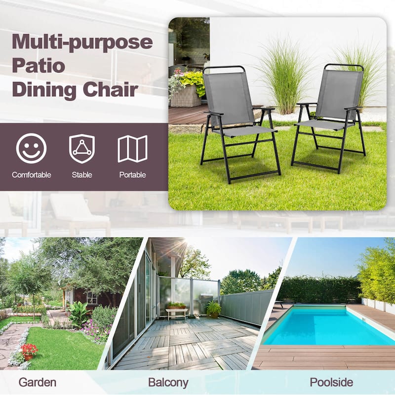 Costway 2pcs Patio Folding Chairs Dining Armrest Backrest Outdoor - See Details