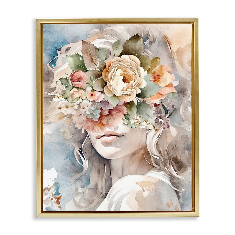 Stupell Floral Portrait of Girl Framed Floater Canvas Wall Art Design by Kim Allen