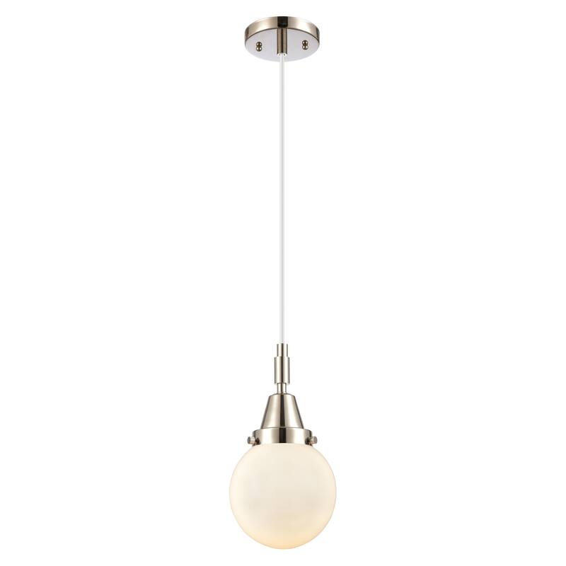 Innovations Lighting Downtown Urban - Caden Beacon - 1 Light 6" Cord Hung Mini Pendant - Polished Nickel/Matte White Shade